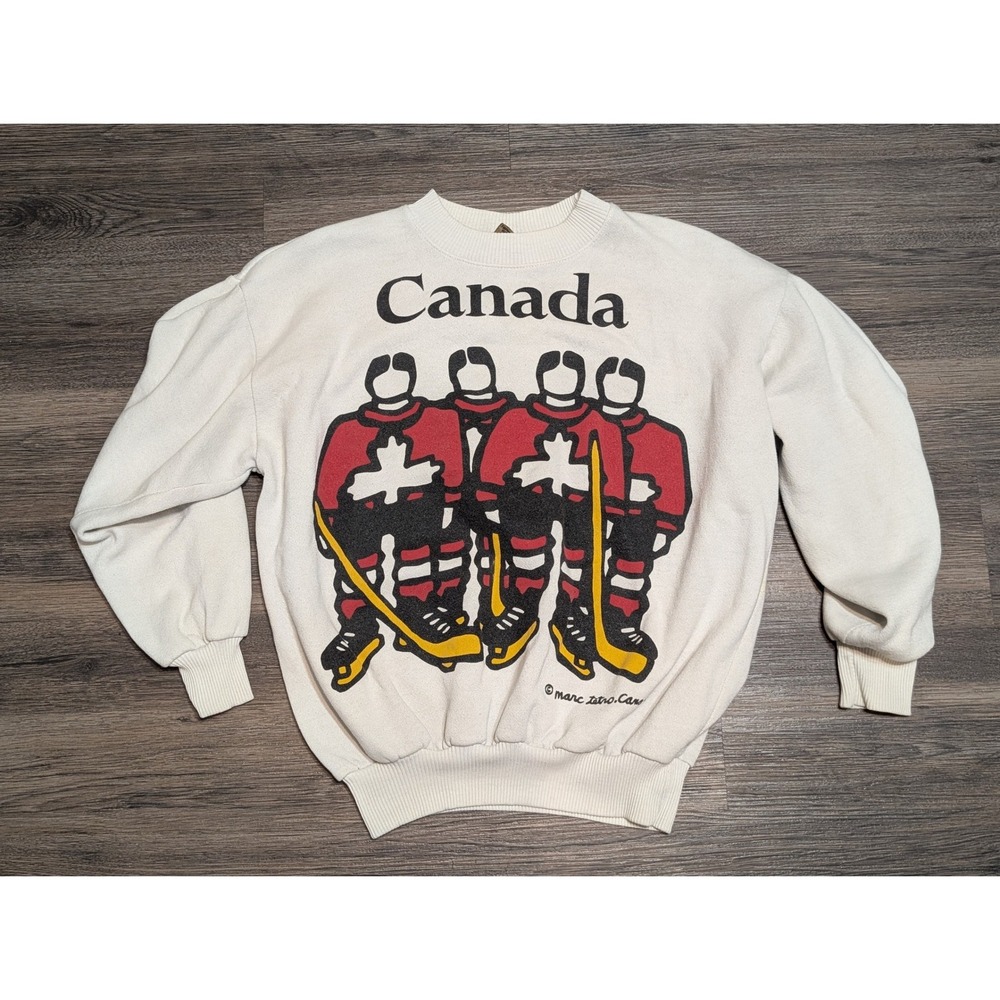 Marc Tetro Canada Hockey Graphic Sweatshirt‎ Off-White Crewneck Mens Medium